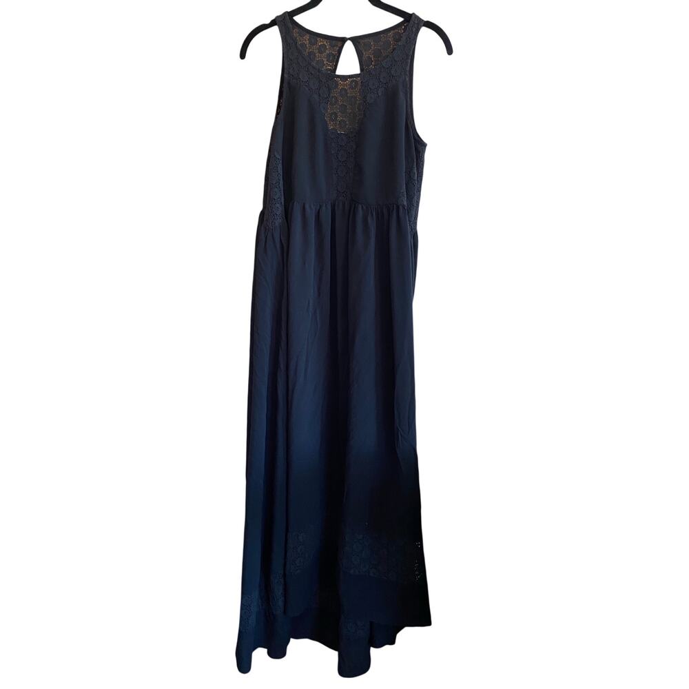 Lilka Anthropologie Black Crochet Embroidered Inlay Maxi Dress Size Small